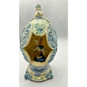 Vintage Ceramic/resin Blue Ivory Carousel Egg By K's Collection.‎ 5" Tall Ornate